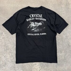 Vintage Harley Davidson Crystal River Florida Lady Babe Black Tee Shirt - XL/XXL